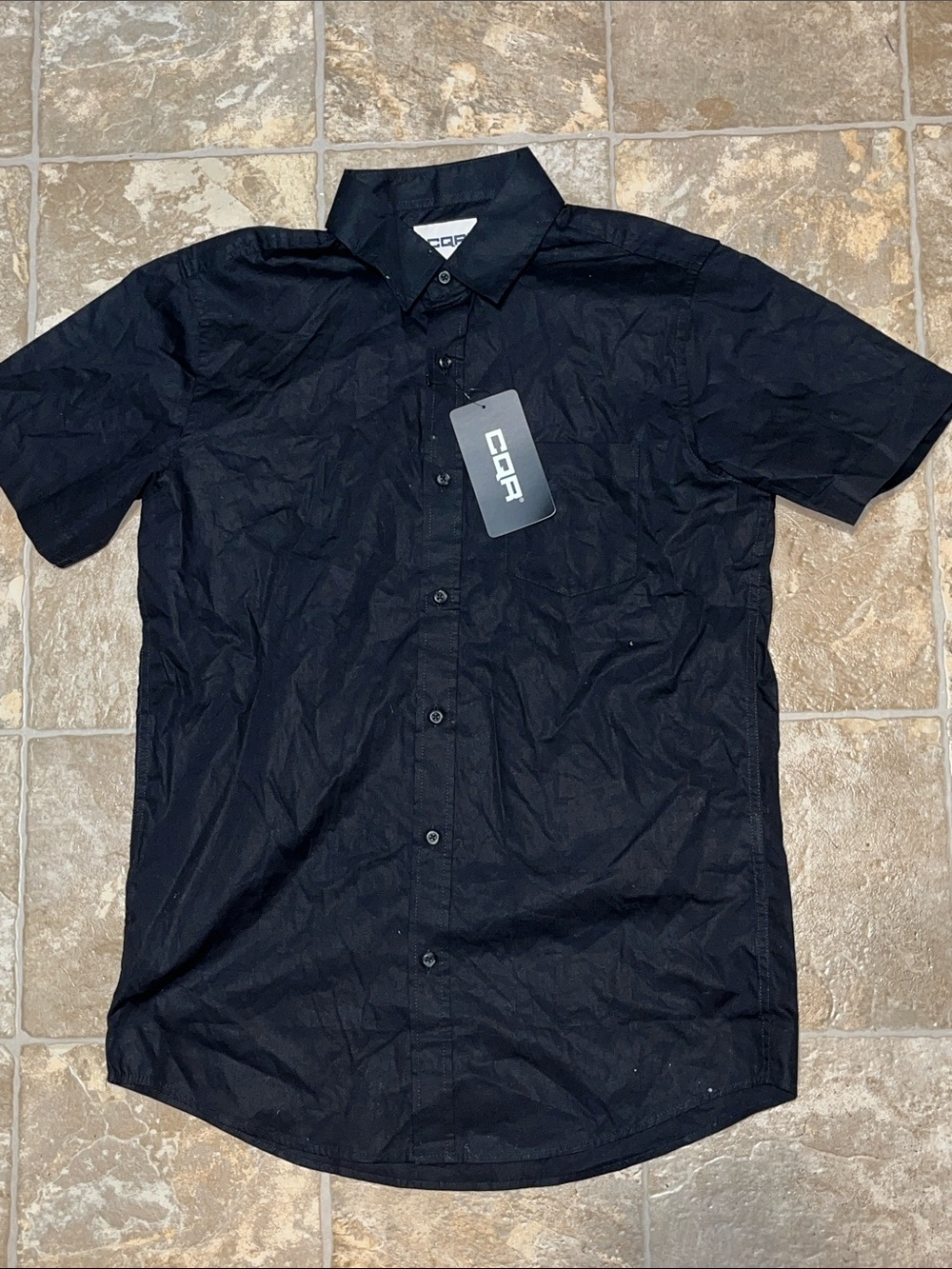 NWT CRQ Men's Short-Sleeve Button-Down Shirt in Black